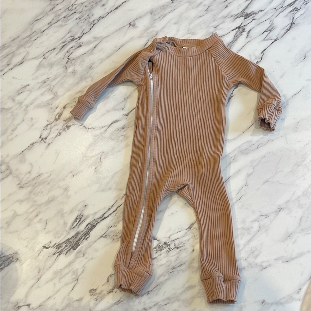 Cozy Tan Ribbed Kids One Piece